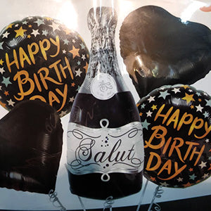 Happy Birthday Champagne 5-in-1 Black Foil Balloons Set-funzoop-thepartyshop