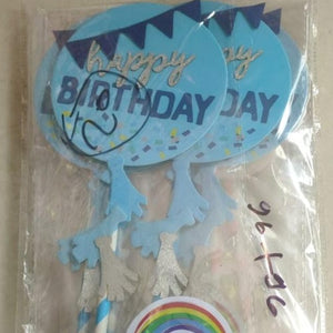 Happy Birthday Flags Cake Toppers - Blue [6 Pcs]-funzoop-thepartyshop