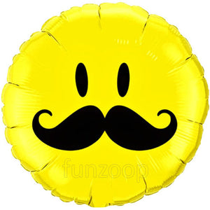 18" Smiley Face Mustache Mylar Foil Balloon - Funzoop
