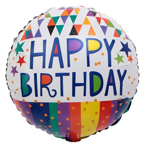 Stripes Celebrations Happy Birthday Foil Balloon - Funzoop