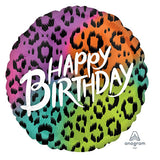 18" Rainbow LEOPARD Happy Birthday Foil Balloon (Helium Inflated)