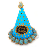 Cone shaped Pom-pom polka Birthday Hat for Boys - Funzoop