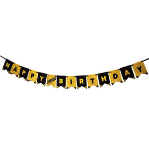 HAPPY BIRTHDAY Golden/Black EVA Wall Banner - Funzoop The Party Shop