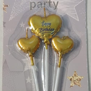 Happy Birthday Heart Shaped Chrome Candles Set [3 Pcs] - Gold - Funzoop