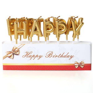 Metallic Happy Birthday Cake Candles Set - Golden - Funzoop