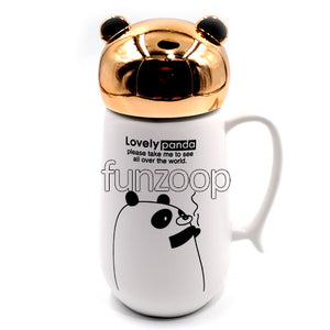 Printed White Ceramic Mug with Lid Closed Panda - Funzoop The Party Shop
