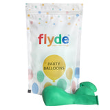 Bag of flyde party balloons with green balloons on a white background