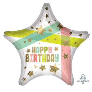 18" Anagram Happy Birthday Gold Stars Foil Balloon - FUNZOOP