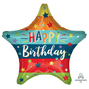 18” BIRTHDAY STARS & STRIPES FOIL BALLOON - ANAGRAM [HELIUM INFLATED] - FUNZOOP