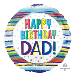 18" Happy Birthday DAD Stripes- Anagram [Helium Inflated] - FUNZOOP