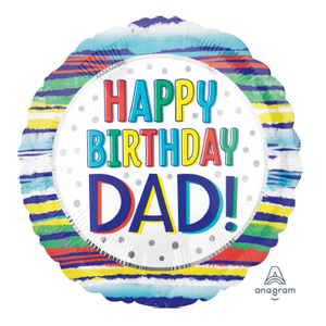 18" Happy Birthday DAD Stripes- Anagram [Helium Inflated] - FUNZOOP