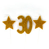 Gold 30th milestone stars number candle for birthday cake decoration from Funzoop The Party Shop