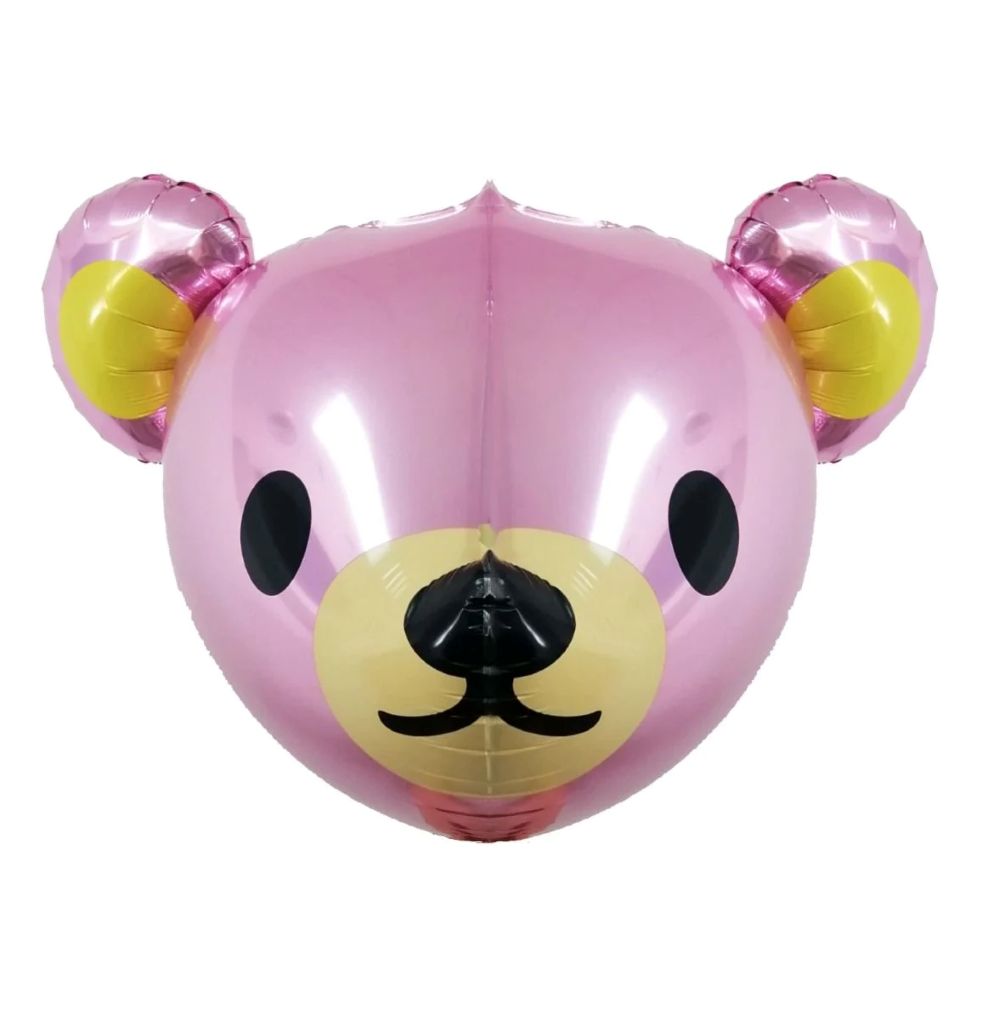 4D teal blue teddy bear head foil balloon with pink ears and beige muzzle for kids birthday party decoration from Funzoop
