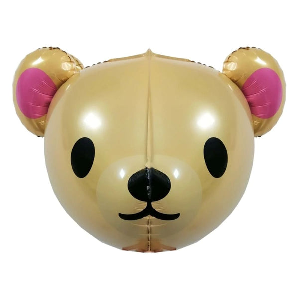 4D teal blue teddy bear head foil balloon with pink ears and beige muzzle for kids birthday party decoration from Funzoop
