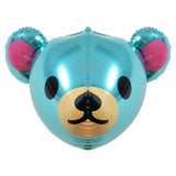 4D teal blue teddy bear head foil balloon with pink ears and beige muzzle for kids birthday party decoration from Funzoop
