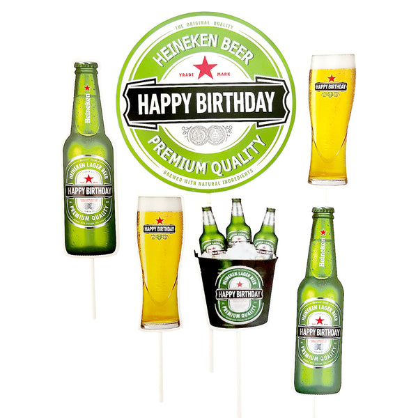 beer theme green happy birthday cake topper set bottle and mug cake decoration for adult party Funzoop - The Party Shop