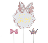 butterfly princess happy birthday cake topper with crown and bow pink theme cake decoration Funzoop The Party Shop