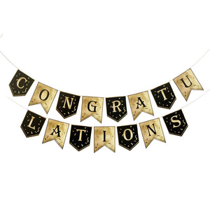 Congratulations Black Golden Wall Banner-funzoop-thepartyshop