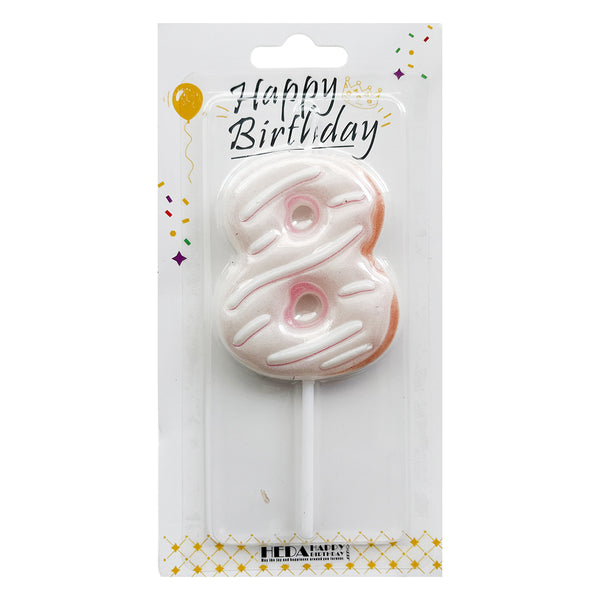 Donut Print Wax Number Cake Candle, Digits 0-9, 8 / White / 8 / Pink / 8 / Blue