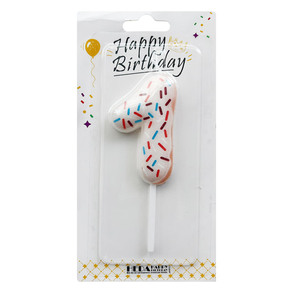 Donut Print Wax Number Cake Candle, Digits 0-9, 1 / White / 1 / Pink / 1 / Blue