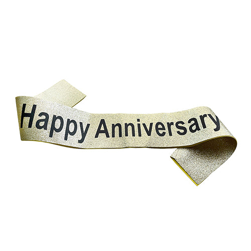 Happy Anniversary Glitter Print Satin Party Sash