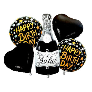 Happy Birthday Champagne 5-in-1 Black Foil Balloons Set-funzoop-thepartyshop