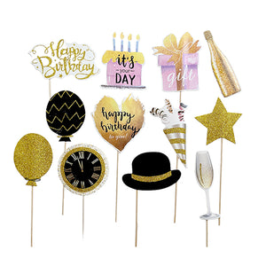 Happy Birthday Party Photobooth Props [12 Pcs] - Assorted