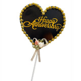 heart shape black happy anniversary cake topper gold beaded border romantic cake decoration Funzoop The Party Shop
