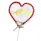heart shape white happy anniversary cake topper gold beaded border romantic cake decoration Funzoop The Party Shop