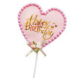 Pink color designer happy birthday cake topper with pearl border premium gold cake decoration Funzoop The Party Shop