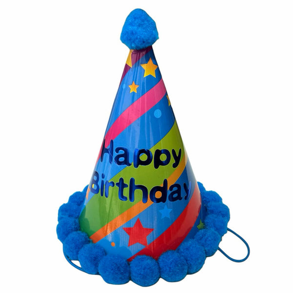 Happy Birthday Striped Paper Cone Cap - Pink or Blue