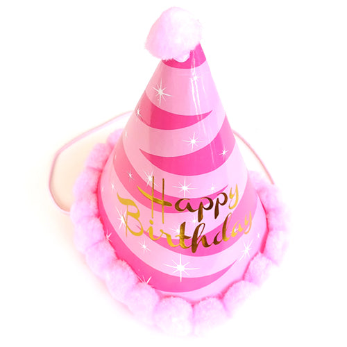 Happy Birthday Striped Paper Cone Cap - Pink or Blue