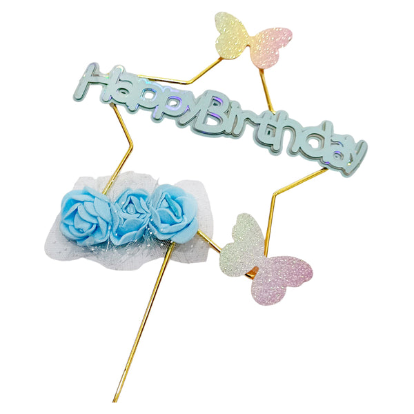 Happy Birthday 3D Cake Topper, Blue or Pink