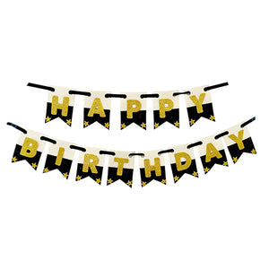 Happy Birthday Banner Black & White Eva Wall Banner-funzoop-thepartyshop