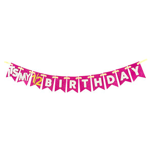 IT'S MY 12 BIRTHDAY BANNER - PINK-funzoop-thepartyshop