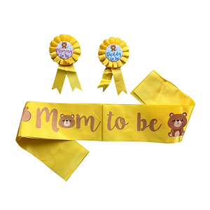 MOM TO BE Sash with MOMMY and DADDY to be badge - Yellow-funzoop-thepartyshop