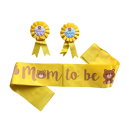 MOM TO BE Sash with MOMMY and DADDY to be badge - Yellow-funzoop-thepartyshop