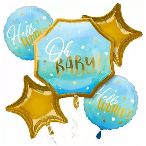 Oh Baby 5-in-1 Boy Arrival Foil Balloons Set - Uninflated - FUNZOOP