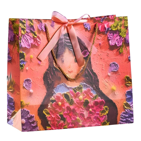 Oil Painting Thick Gift Wrap 3D Paper Bags - (1Pcs)