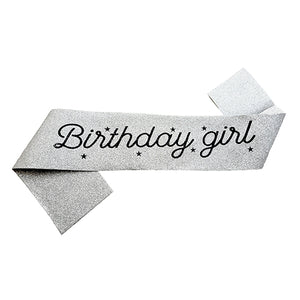 Birthday Girl Glitter Sash - Silver