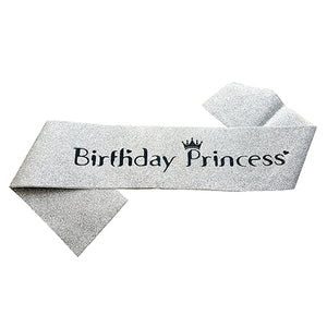 Birthday Princess Glitter Sash - Silver