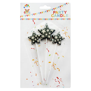 STAR SHAPED CAKE CANDLE - BLACK / SILVERfunzoop-thepartyshop