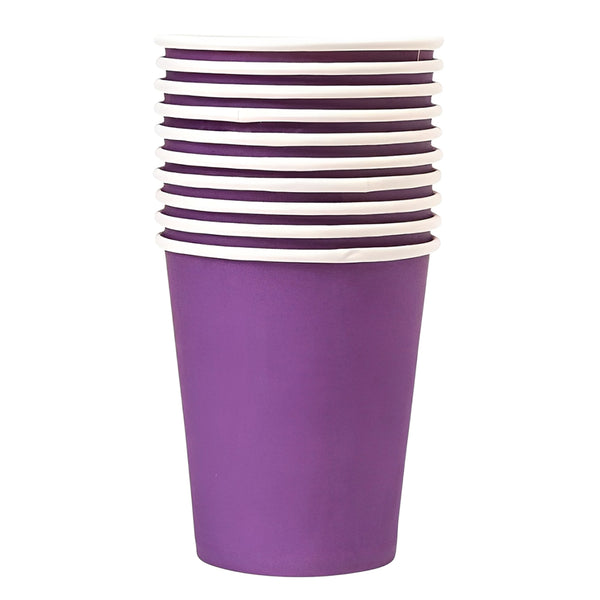 solid color purple paper cups set of 10 disposable party drinking cups for birthday tableware Funzoop