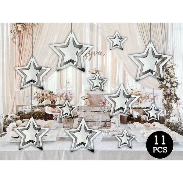 Star Swirl Hanging Party Decorations, Silver