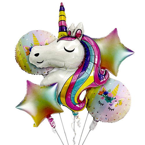 Unicorn Theme 5 in 1 Foil Balloons Bouquet Set-funzoop-thepartyshop