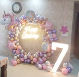 Unicorn Theme Metallic Balloon Arch with Neon Light and Marquee Number [ BD41 ]