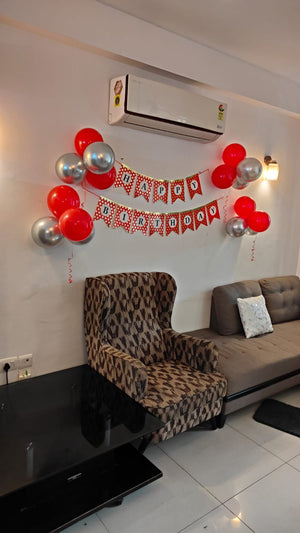 Red and Silver Basic Birthday Decor at Home [ BD138 ]