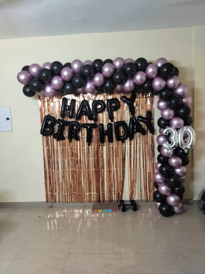 Balloon Arrangement in Pink and Black Balloon with Foil Curtain [ BD143 ]