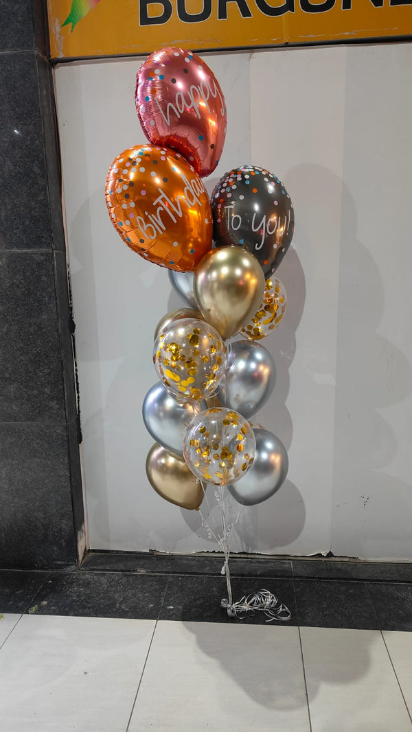 Birthday Chrome & Confetti Helium Balloon Bouquet