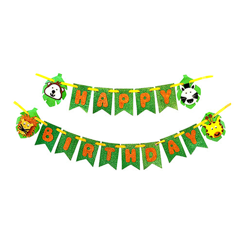 Animals theme Happy Birthday EVA wall banner decoration with colorful jungle animal graphics and birthday lettering from Funzoop The Party Shop